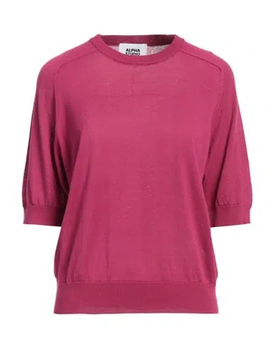Alpha Studio Woman Sweater Magenta Size 8 Cotton