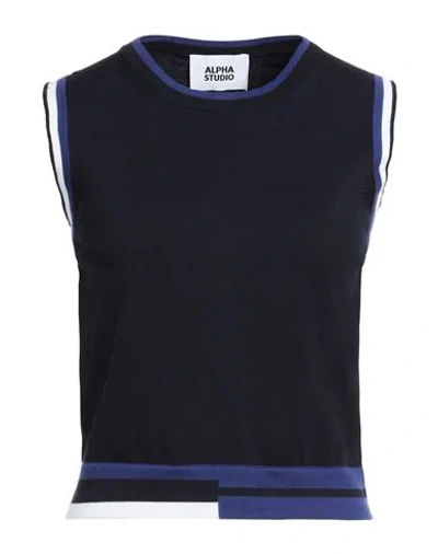 Alpha Studio Woman Sweater Midnight Blue Size 10 Cotton