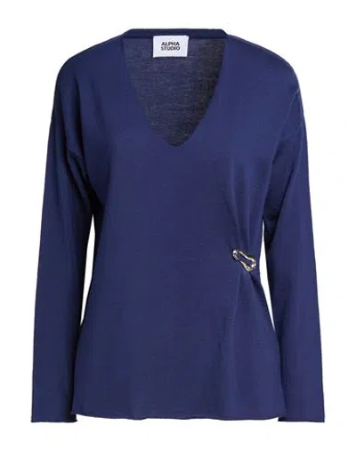 Alpha Studio Woman Sweater Midnight Blue Size 12 Wool