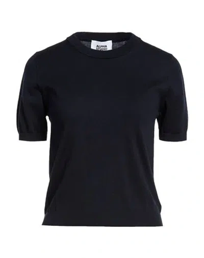 Alpha Studio Woman Sweater Midnight Blue Size 8 Cotton In Multi