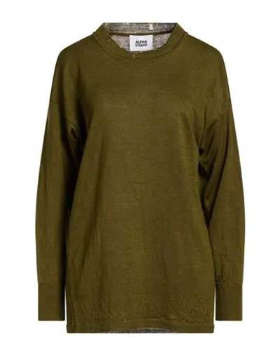 Alpha Studio Woman Sweater Military Green Size 10 Hemp