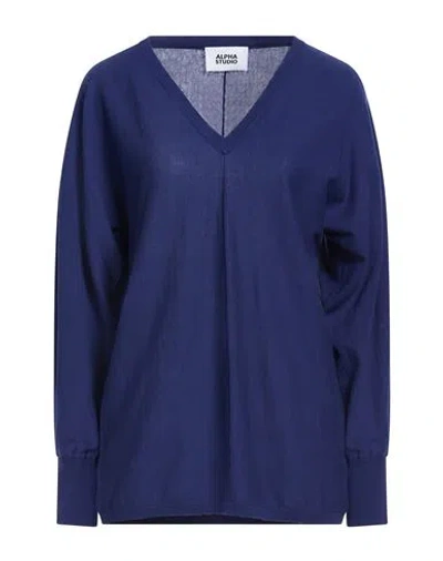 Alpha Studio Woman Sweater Navy Size 10 Cotton In Blue