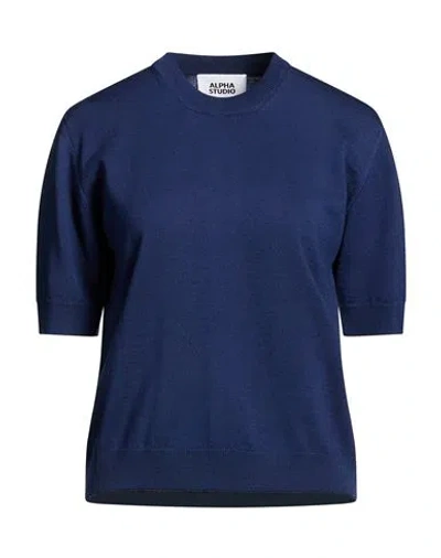 Alpha Studio Woman Sweater Navy Size 12 Merino Wool In Blue