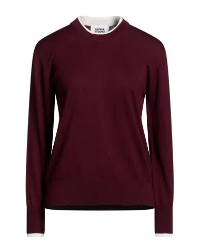 Alpha Studio Woman Sweater Plum Size 12 Merino Wool In Burgundy