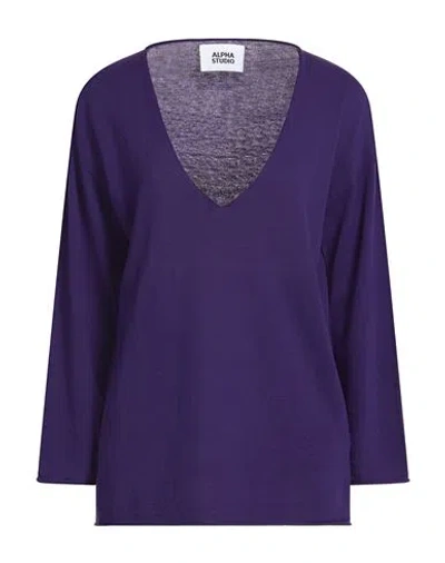 Alpha Studio Woman Sweater Purple Size 6 Cotton