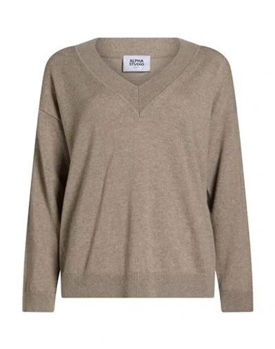 Alpha Studio Woman Sweater Sand Size 10 Cashmere In Brown