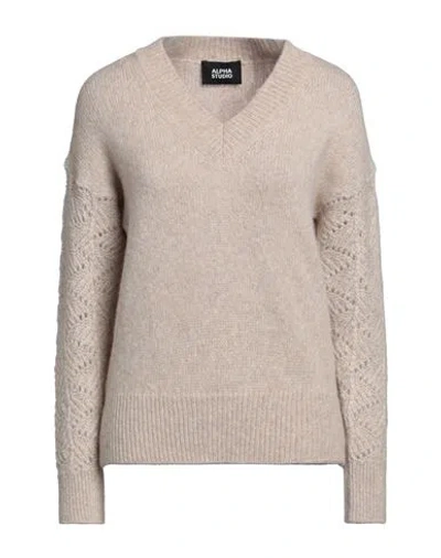 ALPHA STUDIO ALPHA STUDIO WOMAN SWEATER SAND SIZE 10 ALPACA WOOL, POLYAMIDE, WOOL