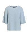 Alpha Studio Woman Sweater Sky Blue Size 8 Merino Wool