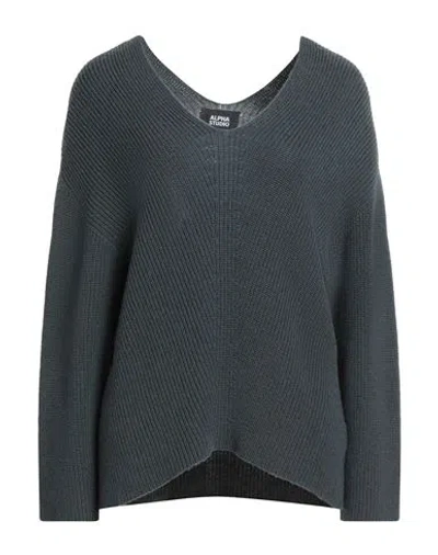 Alpha Studio Woman Sweater Slate Blue Size 10 Wool