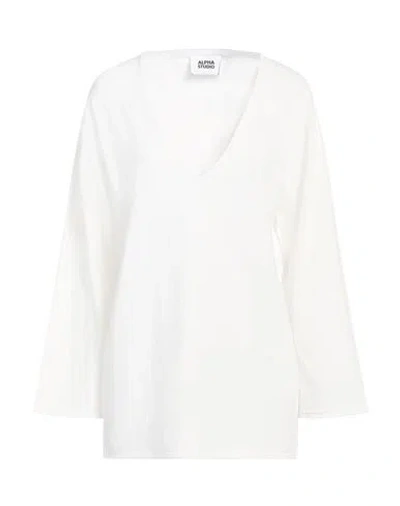 Alpha Studio Woman Sweater White Size 10 Cotton