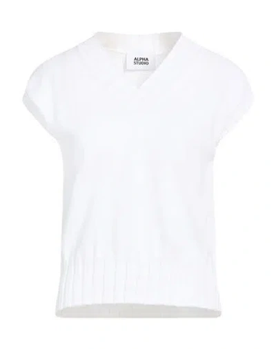 Alpha Studio Woman Sweater White Size 10 Cotton