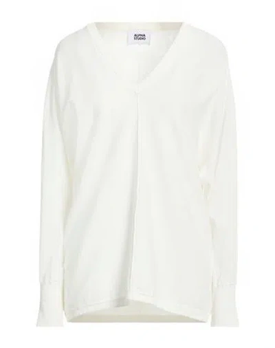 Alpha Studio Woman Sweater White Size 10 Cotton In Multi