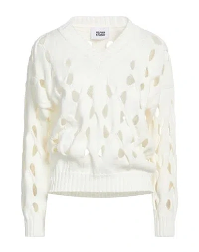 Alpha Studio Woman Sweater White Size 10 Cotton, Polyamide