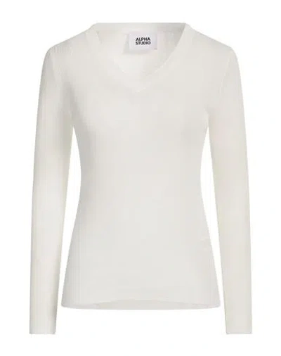 Alpha Studio Woman Sweater White Size 6 Organic Cotton, Polyamide