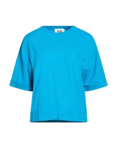 Alpha Studio Woman T-shirt Azure Size 4 Cotton, Elastane In Blue