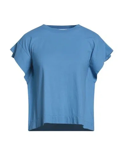 Alpha Studio Woman T-shirt Azure Size 4 Cotton, Elastane In Blue