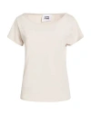 Alpha Studio Woman T-shirt Beige Size 12 Cotton, Elastane In Multi
