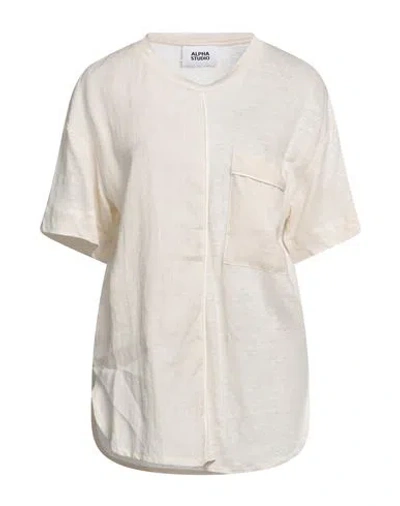 Alpha Studio Woman T-shirt Beige Size 10 Linen