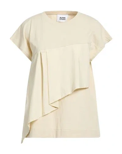 Alpha Studio Woman T-shirt Beige Size 6 Cotton, Elastane In Neutral