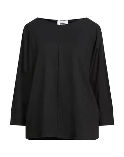 Alpha Studio Woman T-shirt Black Size 10 Cotton, Elastane