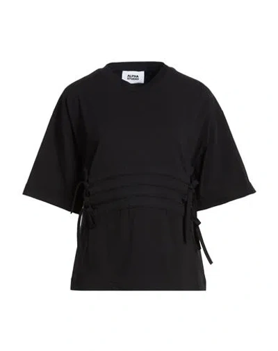 Alpha Studio Woman T-shirt Black Size 10 Cotton, Elastane