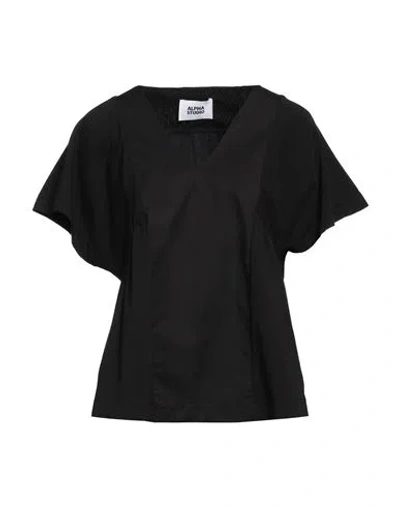 Alpha Studio Woman T-shirt Black Size 8 Cotton, Elastane