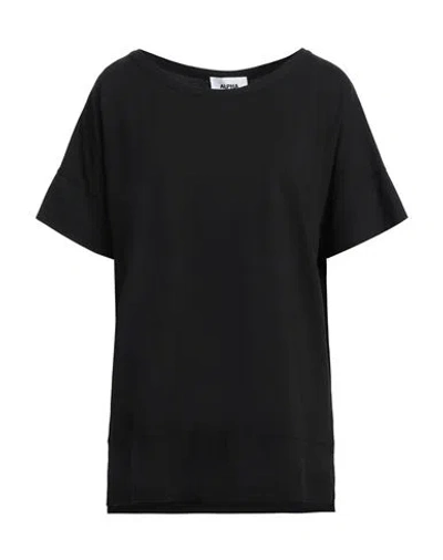 Alpha Studio Woman T-shirt Black Size 10 Cotton, Elastane