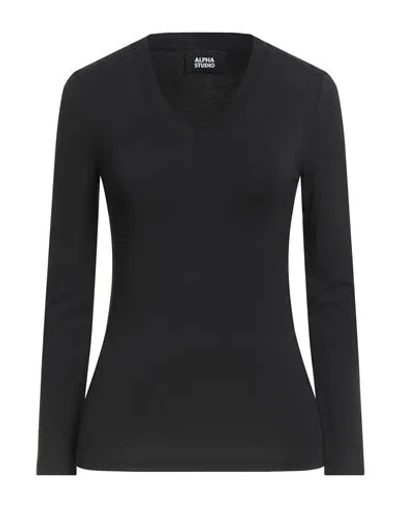 Alpha Studio Woman T-shirt Black Size 10 Viscose, Elastane