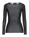 Alpha Studio Woman T-shirt Black Size 12 Viscose, Polyamide, Cashmere, Elastane