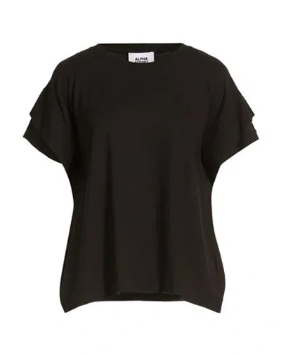 Alpha Studio Woman T-shirt Black Size 14 Cotton, Elastane