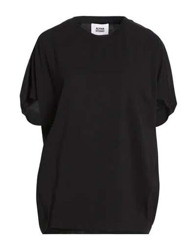 Alpha Studio Woman T-shirt Black Size 8 Cotton, Elastane