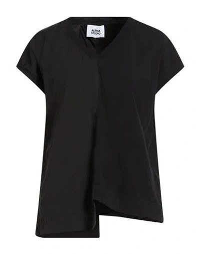 Alpha Studio Woman T-shirt Black Size 8 Cotton, Elastane