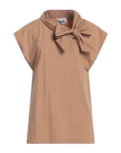 Alpha Studio Woman T-shirt Camel Size 12 Cotton, Elastane In Beige
