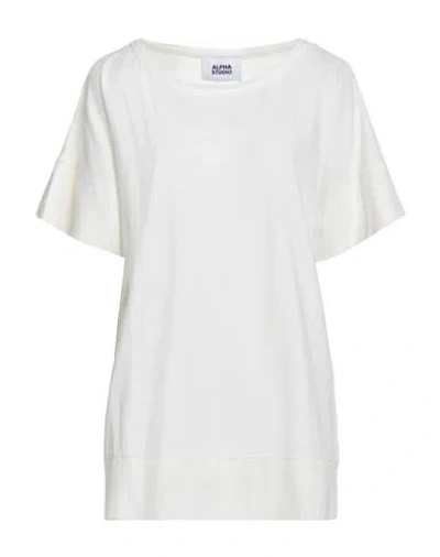 Alpha Studio Woman T-shirt Cream Size 12 Cotton, Elastane In White