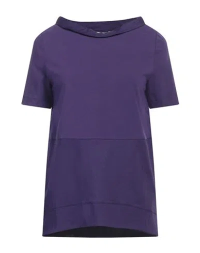 Alpha Studio Woman T-shirt Dark Purple Size 8 Cotton, Elastane