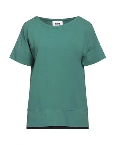 Alpha Studio Woman T-shirt Green Size 4 Cotton, Elastane