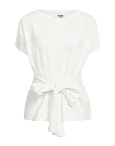 Alpha Studio Woman T-shirt Ivory Size 12 Cotton, Elastane In Multi