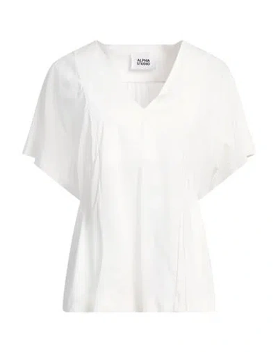Alpha Studio Woman T-shirt Ivory Size 8 Cotton, Elastane In White