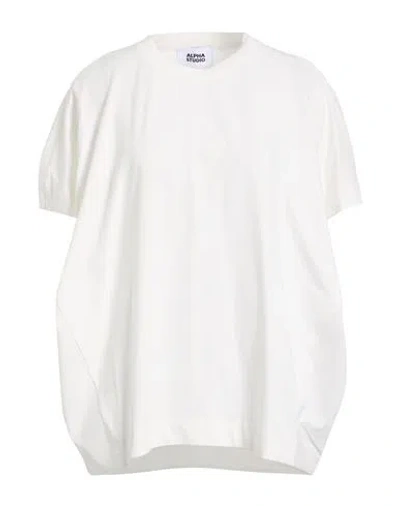 Alpha Studio Woman T-shirt Ivory Size 8 Cotton, Elastane In White