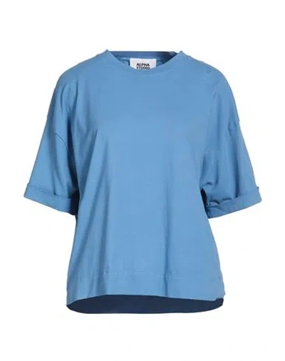 Alpha Studio Woman T-shirt Light Blue Size 12 Cotton, Elastane