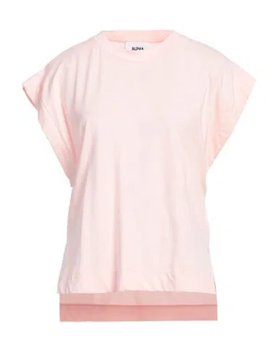 Alpha Studio Woman T-shirt Light Pink Size 10 Cotton, Elastane