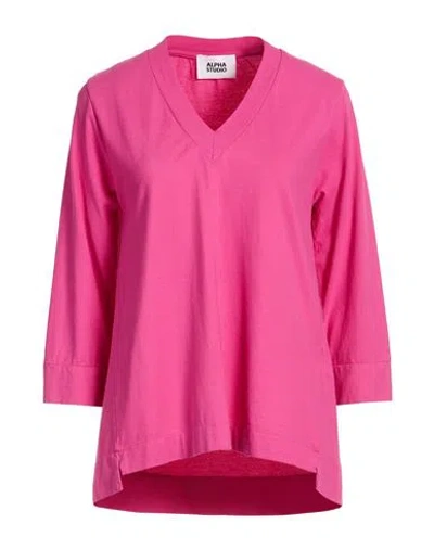 Alpha Studio Woman T-shirt Magenta Size 10 Cotton, Elastane In Pink