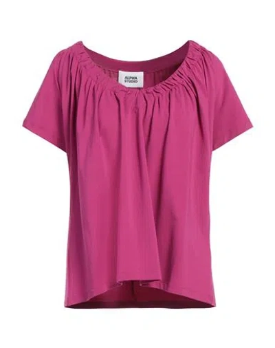 Alpha Studio Woman T-shirt Mauve Size 12 Cotton, Elastane In Purple