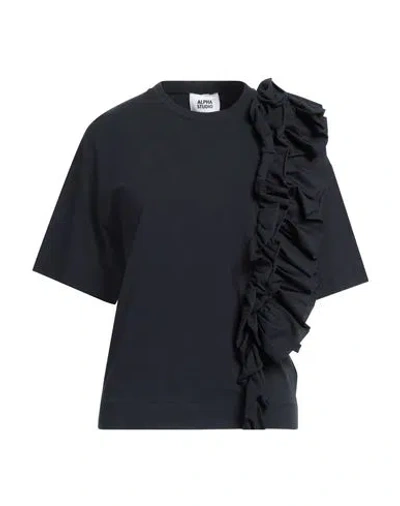 Alpha Studio Woman T-shirt Midnight Blue Size 10 Cotton, Elastane