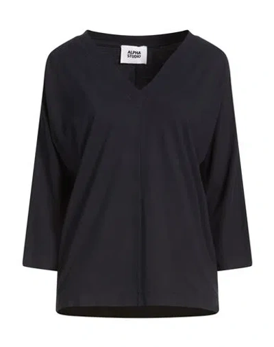 Alpha Studio Woman T-shirt Midnight Blue Size 6 Cotton, Elastane
