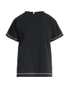 Alpha Studio Woman T-shirt Midnight Blue Size 8 Cotton, Elastane, Polyester In Black