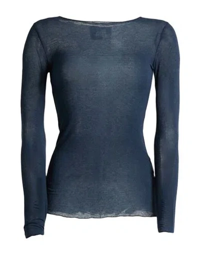 Alpha Studio Woman T-shirt Midnight Blue Size 8 Viscose, Polyamide, Cashmere, Elastane