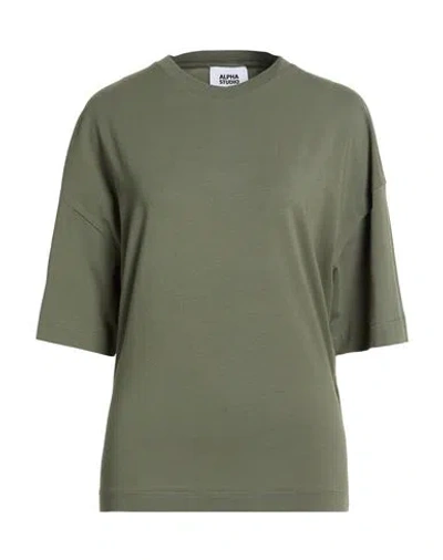 Alpha Studio Woman T-shirt Military Green Size 10 Cotton, Elastane