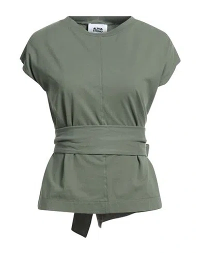 Alpha Studio Woman T-shirt Military Green Size 4 Cotton, Elastane