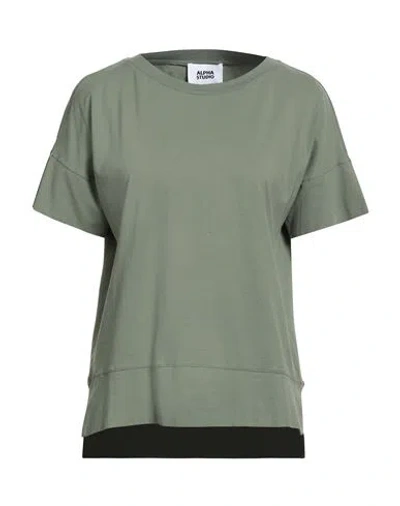 Alpha Studio Woman T-shirt Military Green Size 6 Cotton, Elastane